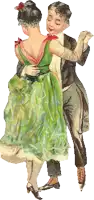 a man in a tuxedo and a woman in a green dress dancing