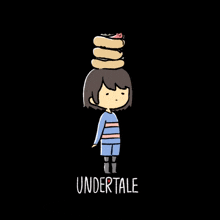 a cartoon of a girl with a stack of pancakes on her head and the word undertale written below her