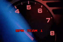 a close up of a speedometer that says rpm team 1 on the bottom