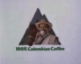 a logo for colombian coffee with a man on a horse