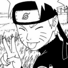 naruto is wearing a headband and making a peace sign with his tongue out .