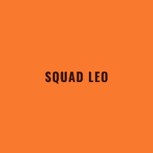 an orange background with the words squad leo written in black