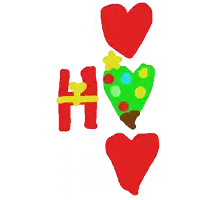 a drawing of the letter h with three hearts
