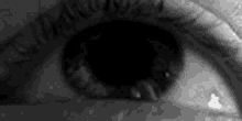 a close up of a person 's eye with a tear coming out of it in a black and white photo .