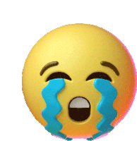 a yellow smiley face with blue tears coming out of its eyes