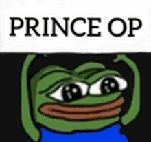 a frog is holding a sign that says `` prince op '' .