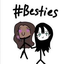 two stick figures are standing next to each other with the words #besties below them