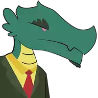 a cartoon drawing of a green dragon wearing a suit and tie