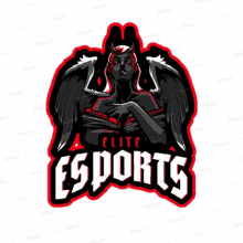 a logo for elite esports with a woman with horns