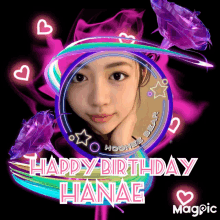 a picture of a girl with the words " happy birthday hanae " on it