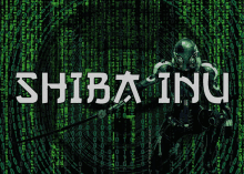 a robot is holding a sword in front of the word shibainu