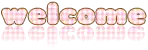 the word welcome is written in pink gingham letters on a white background .