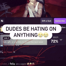 dudes be hating on anything with a man eating an apple in the background