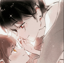 a drawing of a boy and a girl kissing with the girl 's hand on the boy 's face