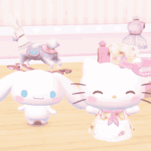 a hello kitty and cinnamoroll are standing next to each other