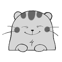 a black and white drawing of a cat with a smiling face