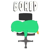 a cartoon of a duck laying on an office chair with the word bored written above it