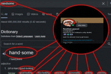 a computer screen shows a search for the word handsome