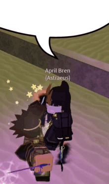 a cartoon character with a speech bubble that says april bren astraeus