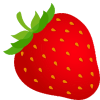 a strawberry with a green stem and yellow seeds on a white background