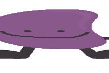 a purple bean with black legs and arms is smiling .