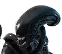 a close up of a black alien with a large mouth