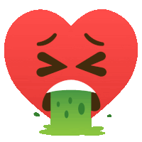 a heart is vomiting green liquid out of it 's mouth