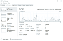 a computer monitor shows that the cpu is running at 3.10ghz