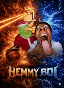 a poster for hemmy bot shows a cartoon character and a basketball