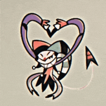 a drawing of a cartoon character making a heart shape with his hands .