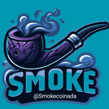 a logo for smoke coinada with a purple pipe on a blue background