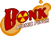 a logo for bonk atomic punch shows a nuclear symbol