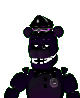 a purple teddy bear wearing a black hat