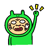 a cartoon character with a green frog costume on has a fist in the air