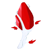 a drawing of a red object with leaves on it