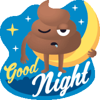 a sticker that says good night with a cartoon poop