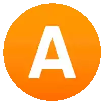 an orange circle with a white letter a inside