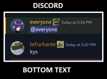 a screenshot of a discord conversation between everyone and tel ' urkante