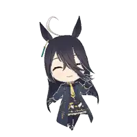 a cartoon drawing of a girl with long black hair and ears