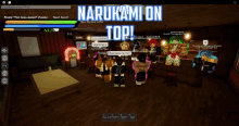 a group of people standing in a room with the words narukami on top