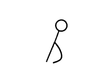 a stick figure with a circle in the middle of it is standing on a white surface .