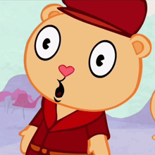a close up of a cartoon character with a heart in his mouth