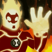 a cartoon character with a glowing face and a x on his chest