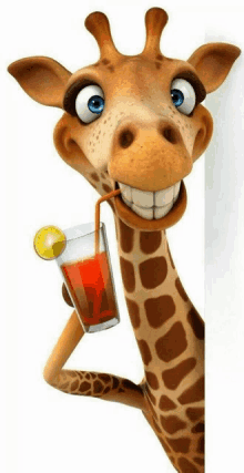 a cartoon giraffe drinking through a straw