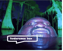 a man in a swamp with a speech bubble that says " kudurunca ben "