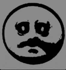 a black and white drawing of a sad smiley face with a beard .