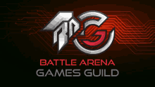 a logo for battle arena games guild is displayed on a dark background