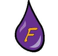 a purple drop with the letter f in yellow