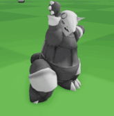 a 3d model of a black and white monster standing in a field