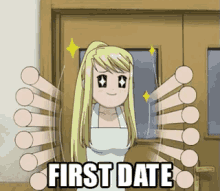 a picture of a girl with the words first date